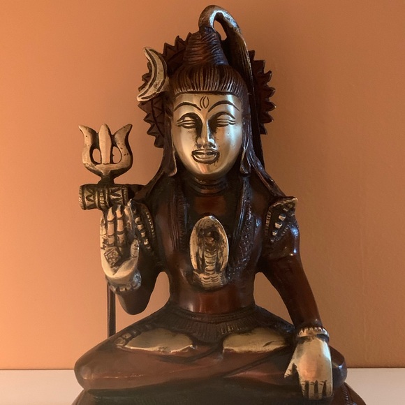 Bronze Finish Sitting Shiva Brass Statue Figurine - Picture 5 of 7